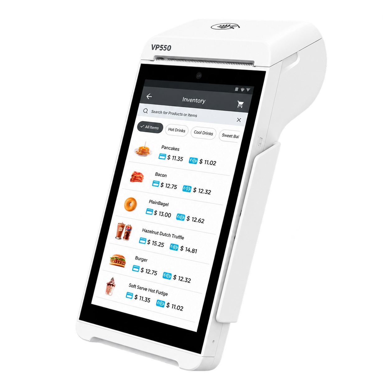 Valor VP550 Android smart terminal displaying an inventory screen